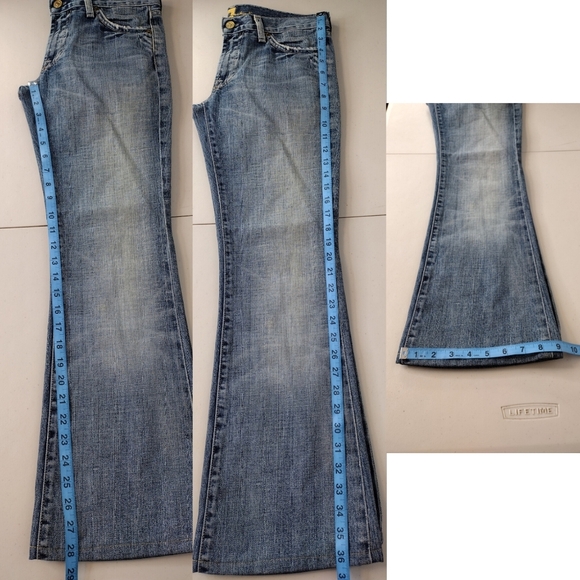 7 For All Mankind Y2k Blue Denim Distressed Flare Wide Leg Jeans Sz 27 - Picture 13 of 16